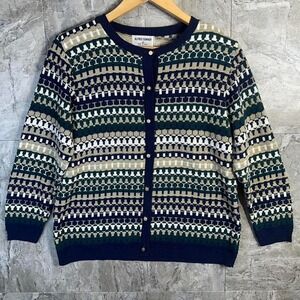 Alfred Dunner Blue and white striped cardigan‎ sweater button closure Woman's S